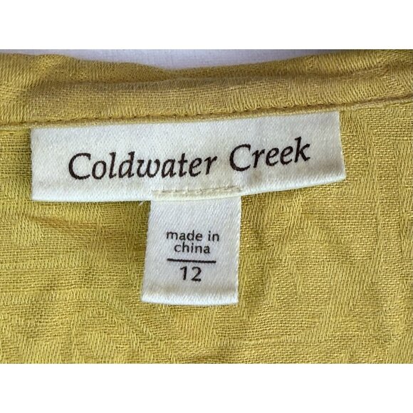 COLDWATER CREEK Lightweight Jacket Blouse 3/4 Sleeve Floral Brocade Yellow Sz 12 - Picture 8 of 11
